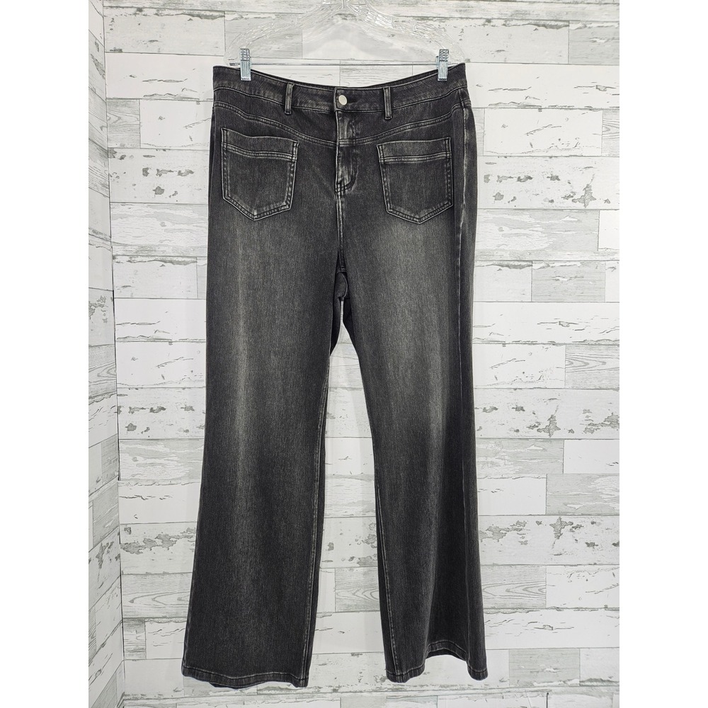 Halara Women XL Tall Wide Leg Jeans Faded Black High Rise 4-Pocket Stretch Denim